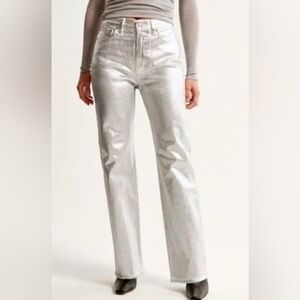 Abercrombie & Fitch Shimmering Silver Straight Leg Jeans